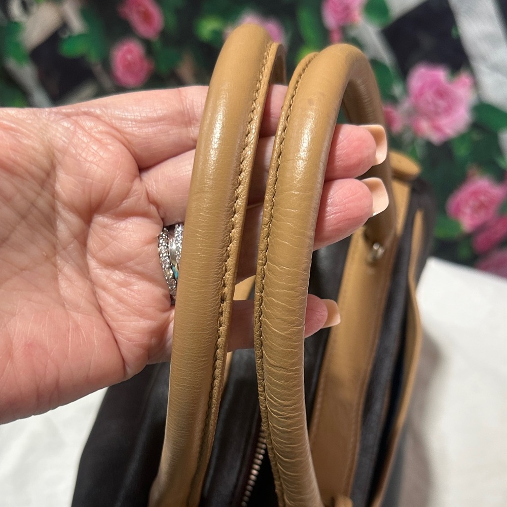 FURLA Two-Tone Leather Satchel Bag - Black & Tan - Picture 14 of 15